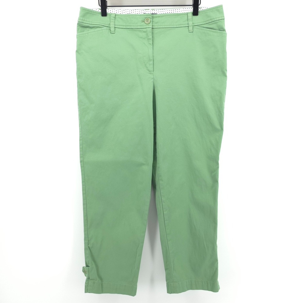 Talbots Perfect Crop Pant Womens 12 Green Cotton Stretch Chino Trousers